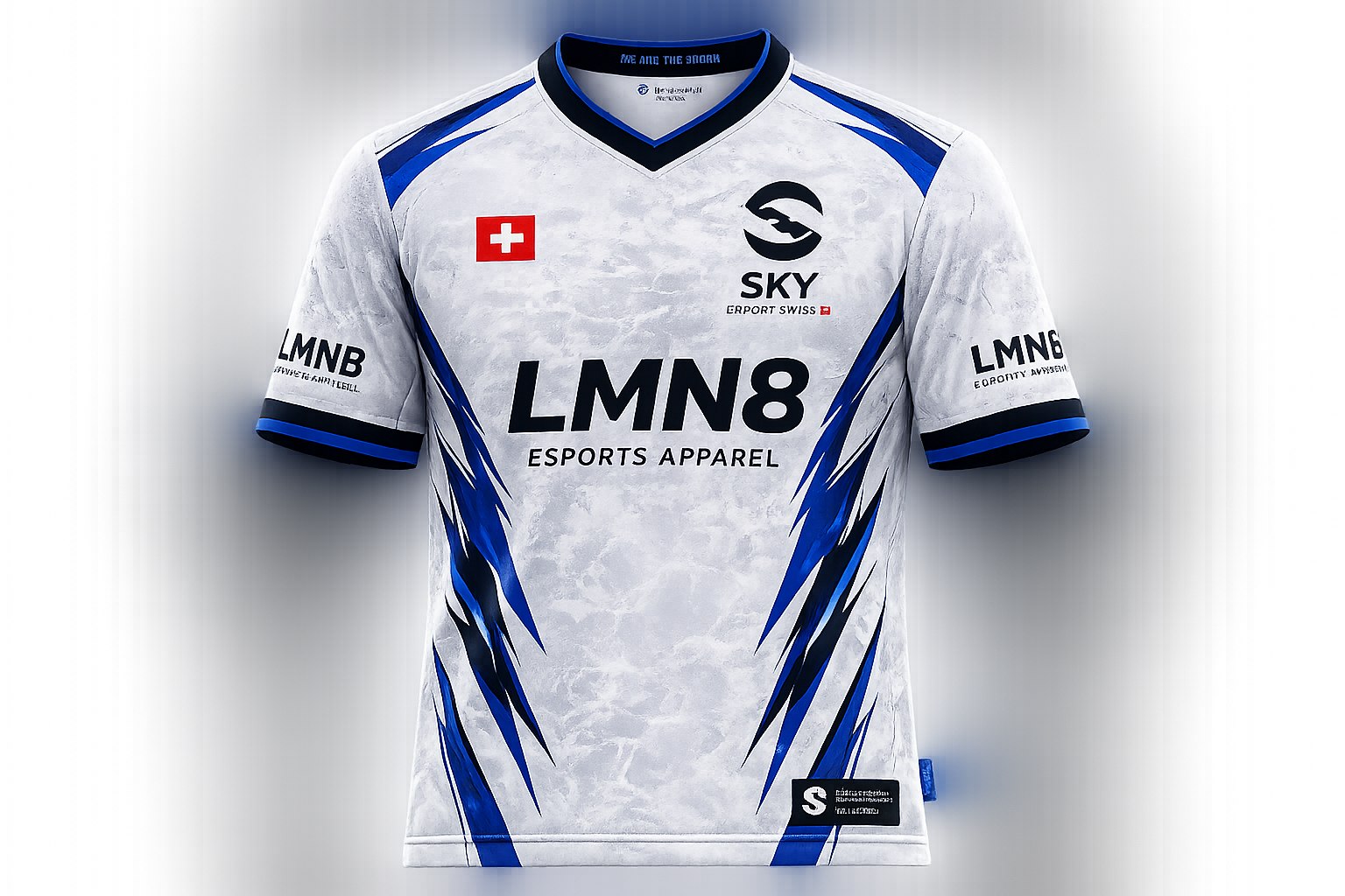 Maillot blanc SKY Esport Swiss avec détails bleu et noir
